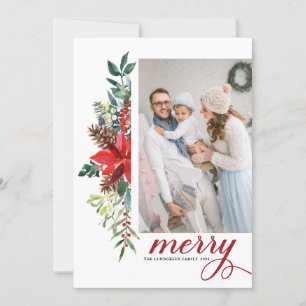 Watercolor Poinsettia Botanical Christmas Photo Holiday Card