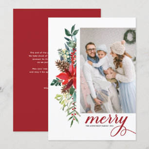 Watercolor Poinsettia Botanical Merry Christmas Holiday Card