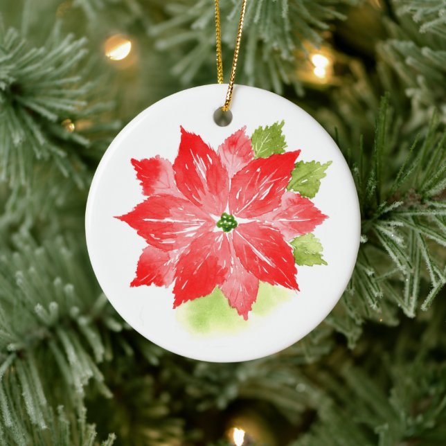 Watercolor Poinsettia Ceramic Tree Decoration (Tree)