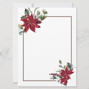Watercolor poinsettia Christmas blank stationery Holiday Card