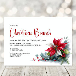 Watercolor Poinsettia Christmas Brunch Invitation