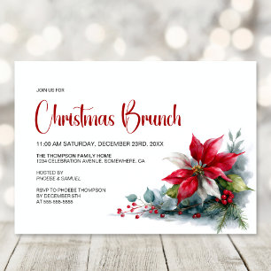 Watercolor Poinsettia Christmas Brunch Invitation