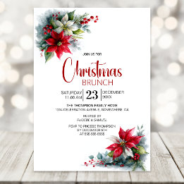 Watercolor Poinsettia Christmas Brunch Invitation