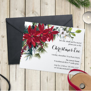 Watercolor Poinsettia Christmas Eve Dinner Invitation