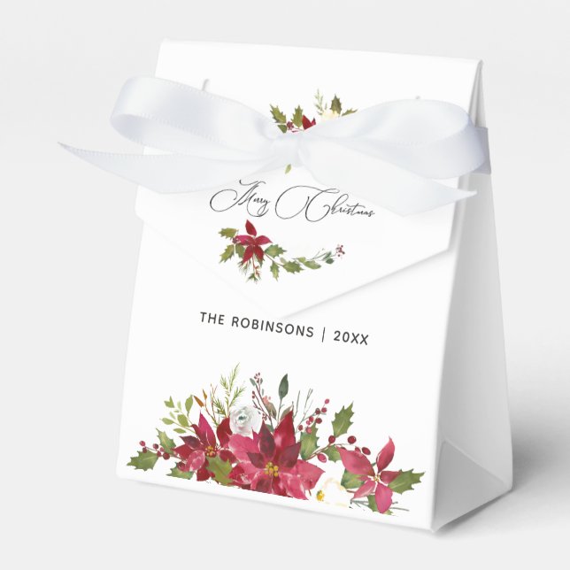 Watercolor Poinsettia Christmas Favour Box (Front Side)