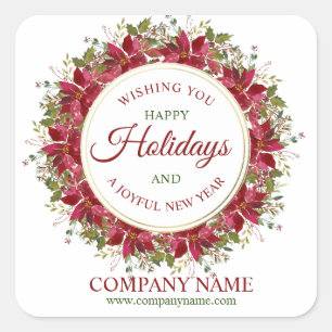 Watercolor Poinsettia Christmas Holiday Business Square Sticker