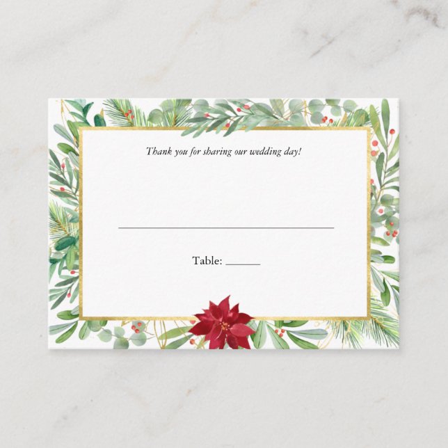 Watercolor Poinsettia Christmas Holiday Wedding  Place Card (Front)