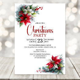 Watercolor Poinsettia Christmas Party Invitation
