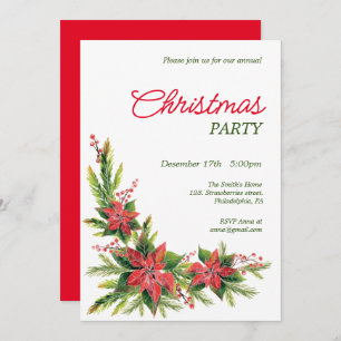 Watercolor poinsettia Christmas Party Invitation
