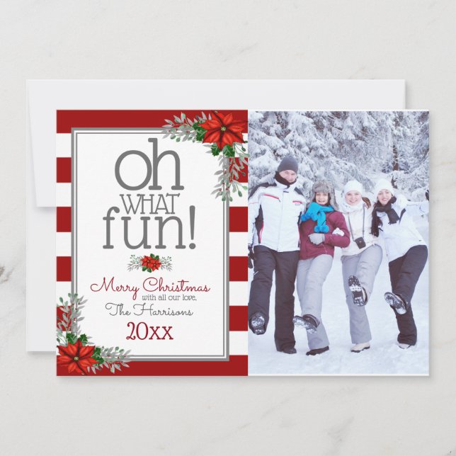 Watercolor Poinsettia Christmas Photo Greeting Holiday Card (Front)