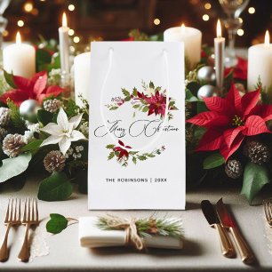 Watercolor Poinsettia Christmas Small Gift Bag