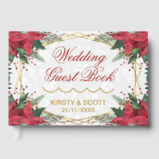 Watercolor Poinsettia Christmas Winter Wedding Guest Book