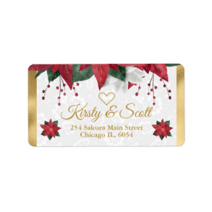 Watercolor Poinsettia Christmas Winter Wedding Label