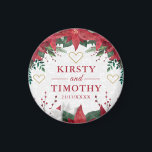 Watercolor Poinsettia Christmas Winter Wedding Magnet<br><div class="desc">Watercolor Poinsettia Christmas Winter design with gold foil frame and white floral pattern background</div>