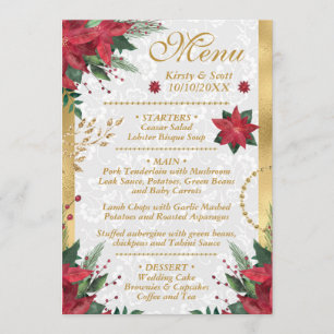 Watercolor Poinsettia Christmas Winter Wedding Menu