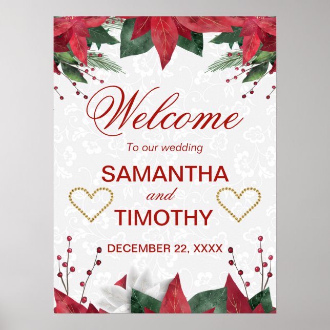 Watercolor Poinsettia Christmas Winter Wedding Poster (Front)