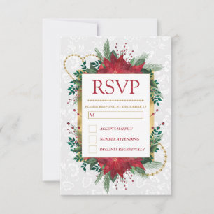Watercolor Poinsettia Christmas Winter Wedding RSVP Card