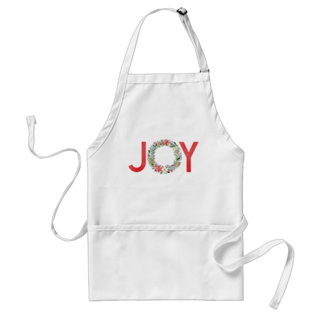 Watercolor Poinsettia Christmas Wreath Joy Standard Apron (Front)