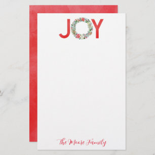 Watercolor Poinsettia Christmas Wreath Joy Stationery