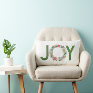 Watercolor Poinsettia Christmas Wreath Lumbar Cushion