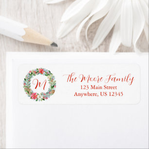 Watercolor Poinsettia Christmas Wreath Monogram