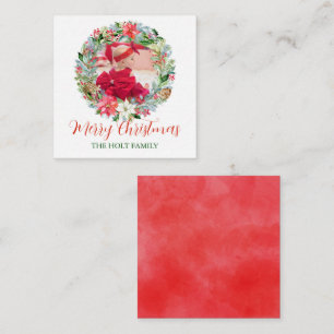 Watercolor Poinsettia Christmas Wreath Photo Gift Card