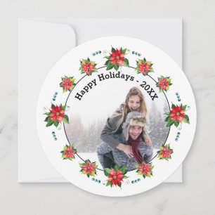 Watercolor Poinsettia - Circle Holiday Card
