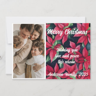 Watercolor Poinsettia Custom Photo Christmas Holiday Card