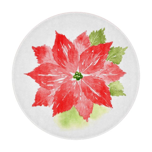 Watercolor Poinsettia Cutting Board (Front)