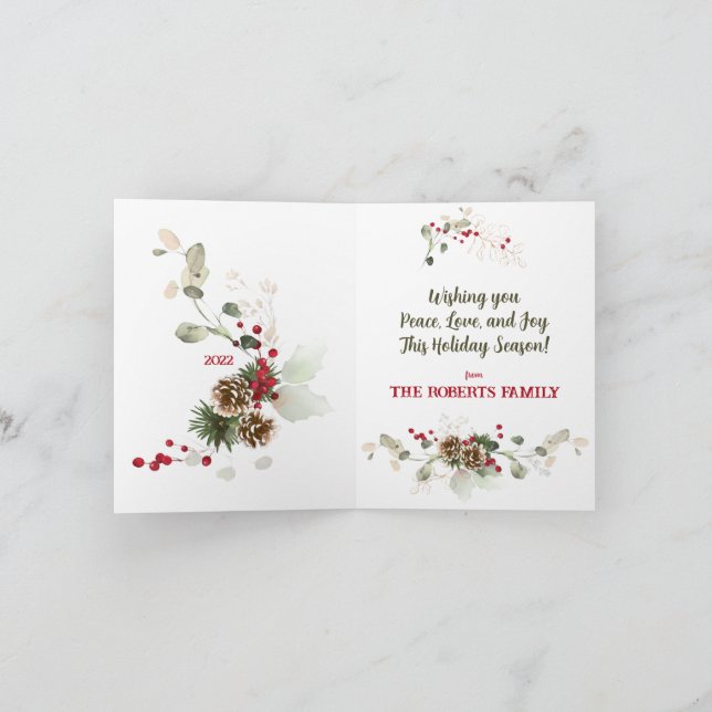 Watercolor Poinsettia & Eucalyptus Merry Christmas Holiday Card (Inside)
