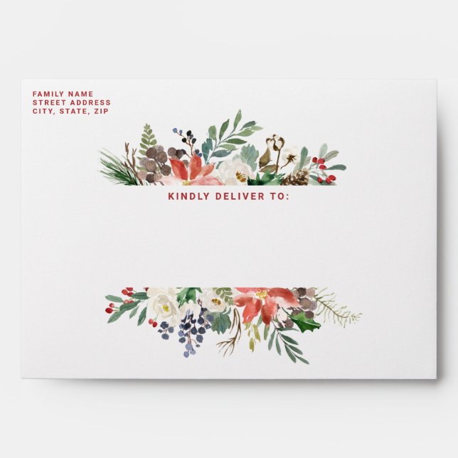 Watercolor Poinsettia Floral Christmas Envelope (Front)