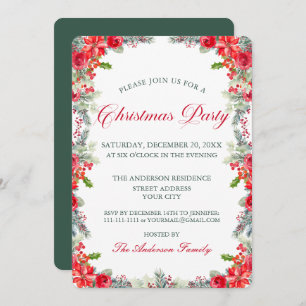 Watercolor Poinsettia Floral Christmas Party Invitation