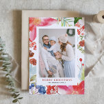 Watercolor Poinsettia Floral Frame Photo Christmas Holiday Card<br><div class="desc">Merry Christmas! Send holiday cheer to your loved ones with this customizable Christmas card. This photo Christmas card features watercolor poinsettias,  hollies and other holiday flowers and foliage. Personalize this botanical Christmas card by adding your details. This custom Christmas Card is available in other cardstock. Matching items are available.</div>