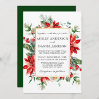 Watercolor Poinsettia Floral Green Wedding