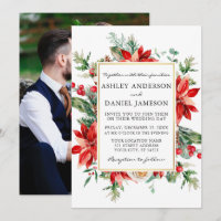 Watercolor Poinsettia Floral Photo Wedding