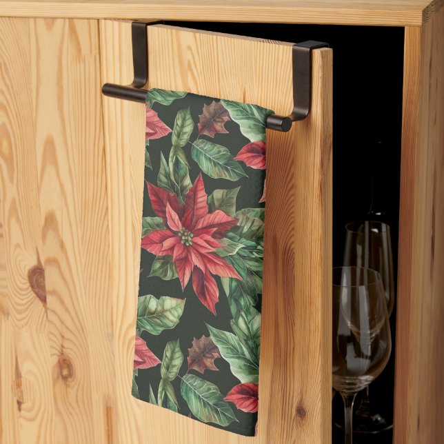  Watercolor Poinsettia flower Christmas  Tea Towel (Thirds Fold)