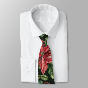  Watercolor Poinsettia flower Christmas  Tie