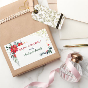 Watercolor Poinsettia Flower Holly Christmas Rectangular Sticker