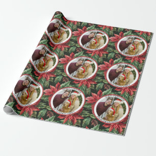 Watercolor Poinsettia flower pattern Family photo Wrapping Paper