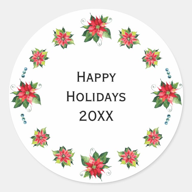 Watercolor Poinsettia - Holiday Circle Sticker (Front)