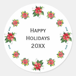 Watercolor Poinsettia - Holiday Circle Sticker