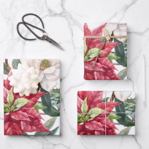 Watercolor Poinsettia Holiday Pattern  Wrapping Pa Wrapping Paper Sheet