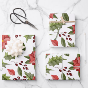 Watercolor Poinsettia Holiday Pattern Wrapping Pap Wrapping Paper Sheet