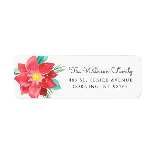 Watercolor Poinsettia Holiday Return Address Label