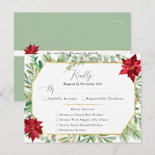 Watercolor Poinsettia Holiday Wedding RSVP Postcard