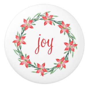 Watercolor Poinsettia Leaves Ceramic Knob