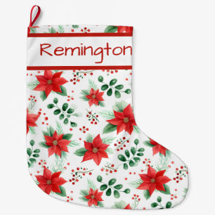 Watercolor Poinsettia Minimalist Botanical Pattern Large Christmas Stocking