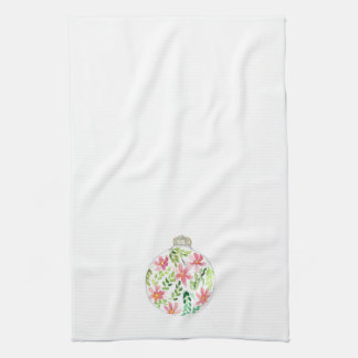 Watercolor Poinsettia Ornament Tea Towel
