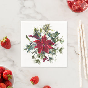 Watercolor Poinsettia Pattern Napkin