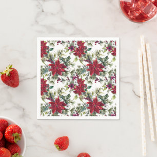 Watercolor Poinsettia Pattern Napkin